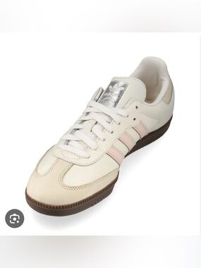 adidas Women’s Samba Sneakers in Cream with Pink Stripes